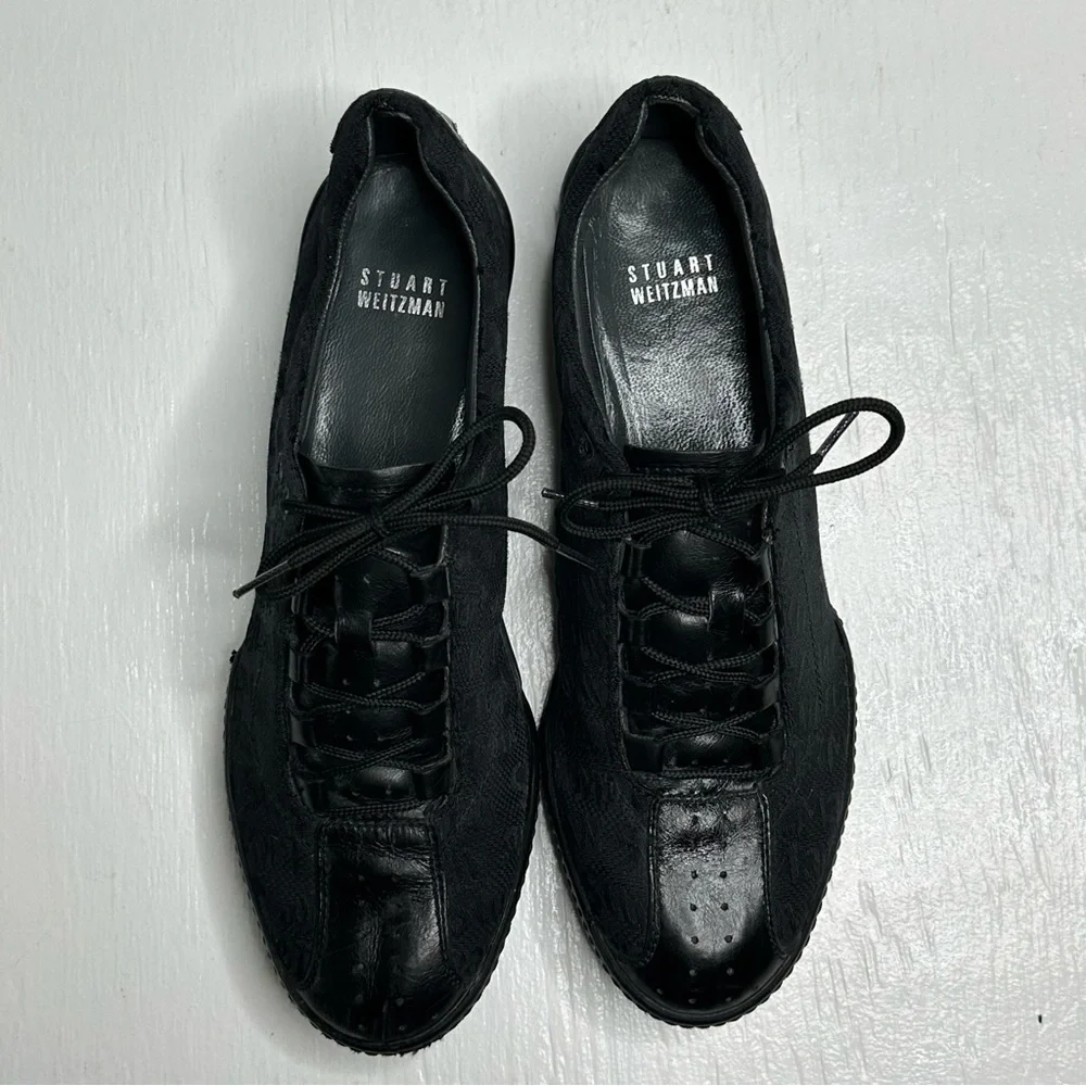 Stuart Weitzman Womens Fashion Sneakers Size 6.5 Black‎ Lace Up Logo Shoes